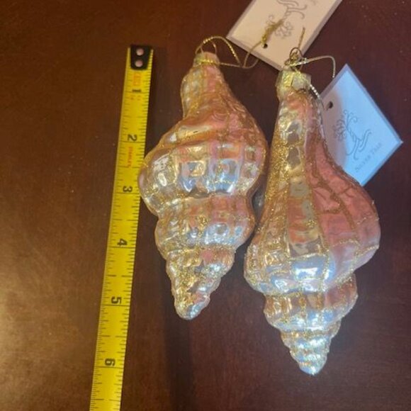 Glass seashell Christmas Ornament Rose Gold Set Of 2 Elegant Holiday Decor - Picture 4 of 12